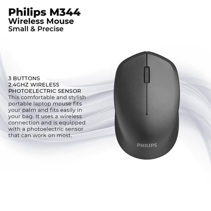 Philips M344 1600DPI 2.4Ghz Genuine Wireless Mouse with Free 1 Battery