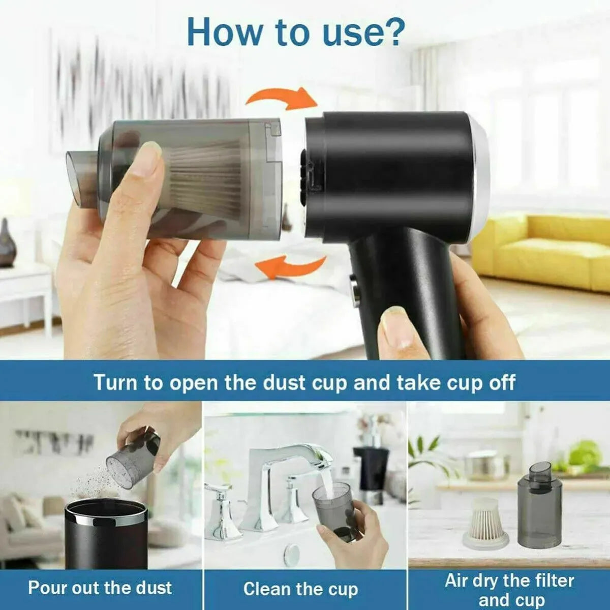 Portable 120W Cordless Mini Vacuum Cleaner: Wireless Rechargeable for Car, Home & Office