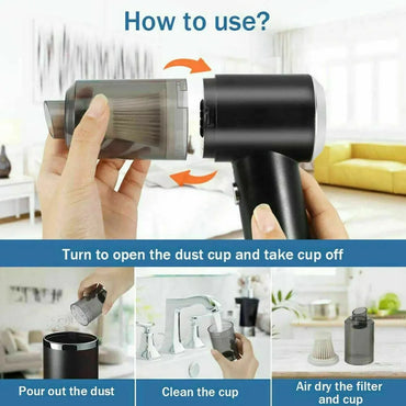 Portable 120W Cordless Mini Vacuum Cleaner: Wireless Rechargeable for Car, Home & Office
