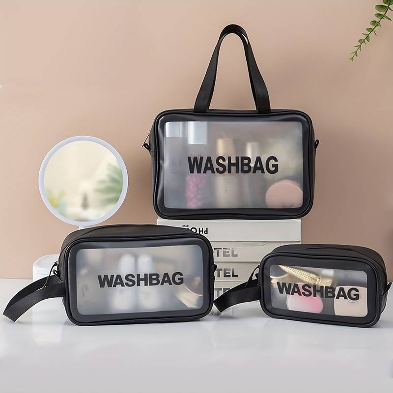3Pcs Transparent Waterproof Travel Makeup & Cosmetic Storage Bag – Large Capacity Organizer Pouch