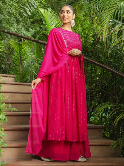 Printed Anarkali Kurta with Palazzos & with Dupatta