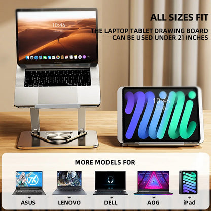 Rtako RS-CP84 Adjustable Laptop Stand / 360° Rotating Base / Dual-Level Height Adjustment / Enhanced Cooling Design / Non-Slip Silicone Base