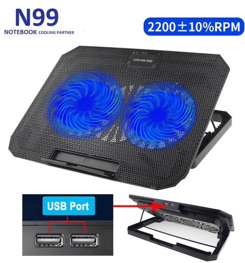 Laptop Cooling Pad N99/N33/S18/H9 – Dual Fan USB Cooling Stand for 12–16″ Laptops, Adjustable Portab