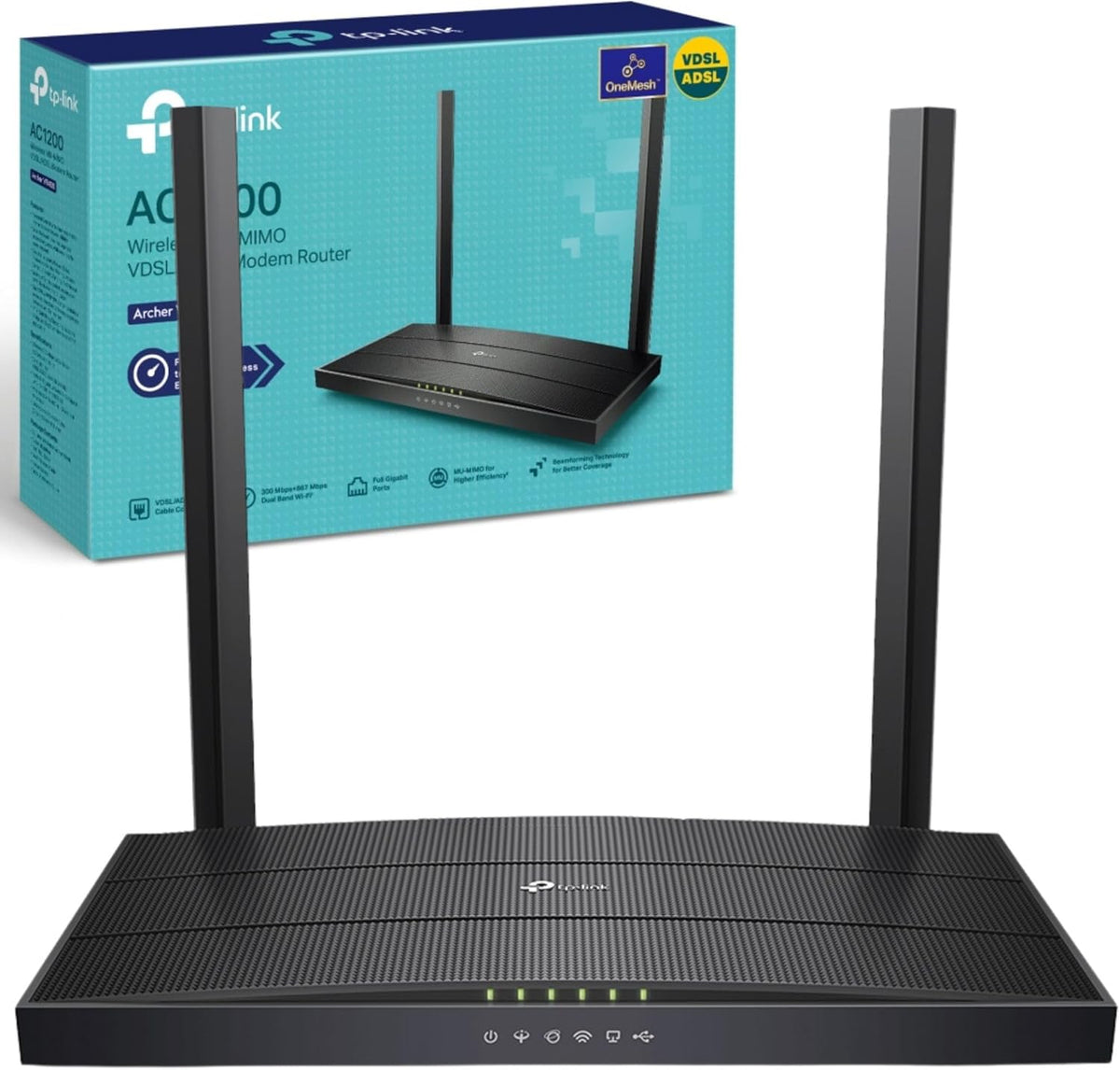 TP-Link Archer VR400 AC1200 Wireless Modem Router, VDSL ADSL Wifi Router, Mesh Wifi Booster, Dual Band Internet Booster, Full Gigabit Ethernet Ports Mesh Routers, Plug and Play, Gaming Xbox PS4 Steam