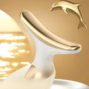 Powered Neck & Face Massager – Contoured Rollers for Relaxation | Elegant White and Gold Aesthetic