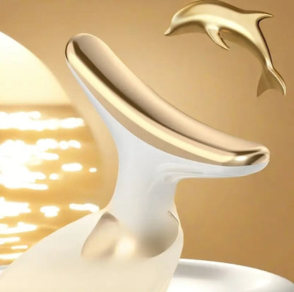 Powered Neck & Face Massager – Contoured Rollers for Relaxation | Elegant White and Gold Aesthetic