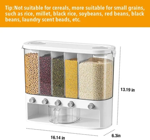 Dry Food Dispenser, Wall Mounted 5 Grid Grain Dispenser