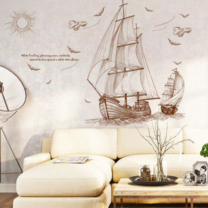 Buy More Brown Ships sailing in deep sea classic wall decoration Sticker room wallpaper bedroom nursery window decor wall stickers wedding decoration birthday decoration kids room decoration Wall Stickers