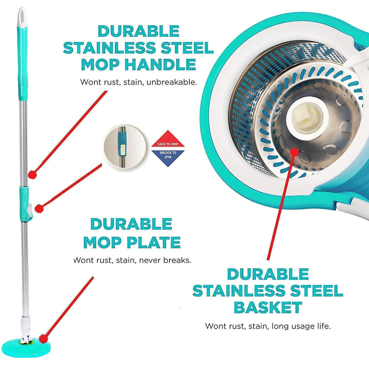 New Magic Mop | 360 Rolling Magic Floor Spin Mop | Bucket Stainless Steel SMT