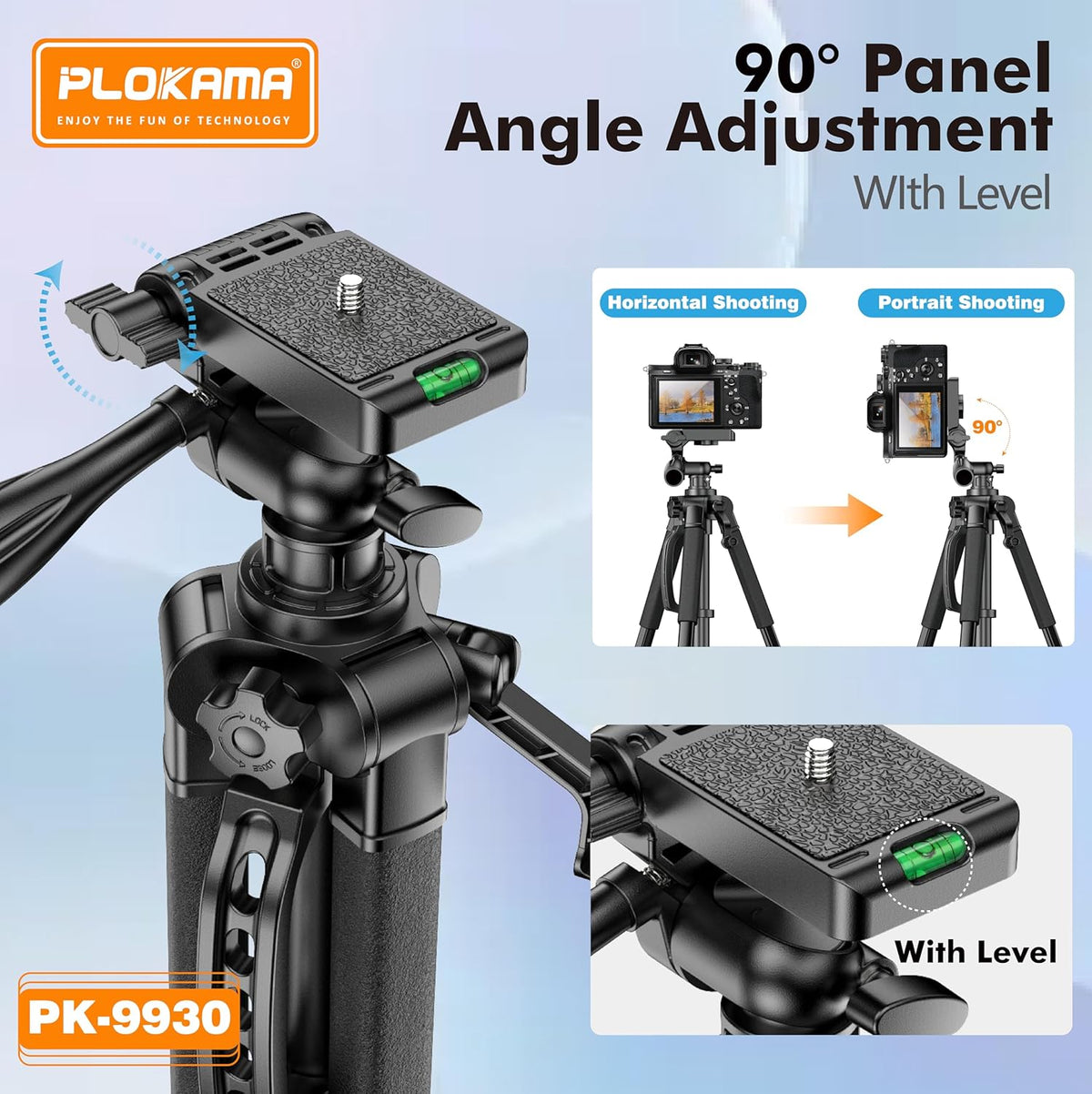 Plokama PK-9930 – 150CM Tall, 360° Rotating Tripod with Bluetooth Remote, Phone Holder & Carry Bag