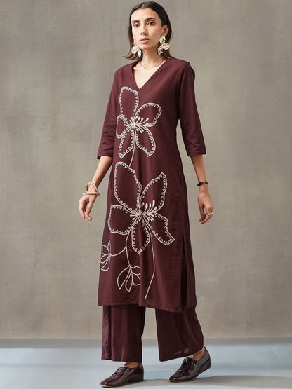 Floral Embroidered Regular Thread Work Pure Cotton Work Set Kurta with Palazzos
