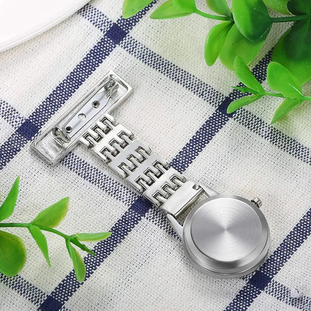 Stainless Steel Nurse Pocket Watch - Arabic Numerals Quartz Brooch Fob Watch