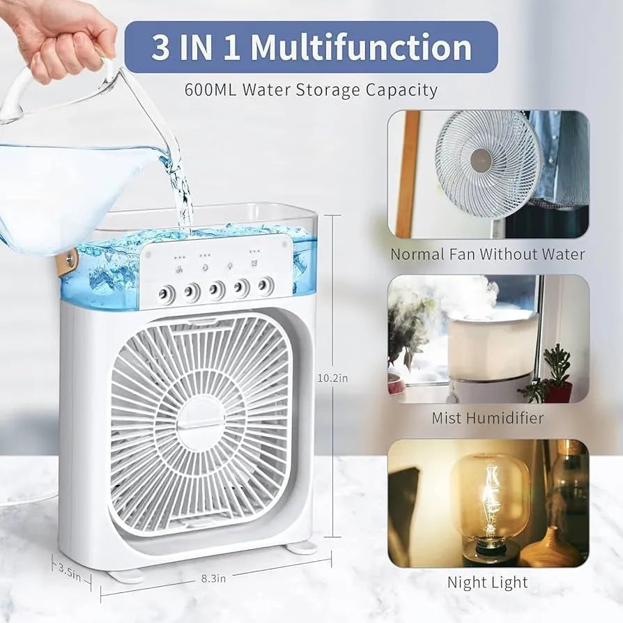 2-In-1 Portable Air Cooler Fan & Humidifier | 5-Spray Mist, 7-Color LED & 3 Speeds