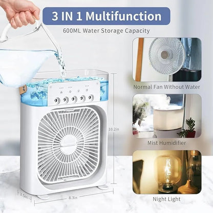2-In-1 Portable Air Cooler Fan & Humidifier | 5-Spray Mist, 7-Color LED & 3 Speeds