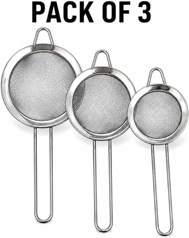Premium Quality 03 in 01 Silver Handle Strainer Set for Kitchen (03 Pcs )