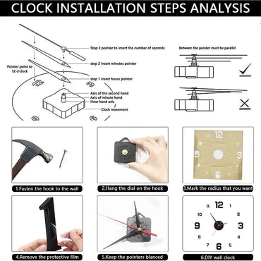 DIY 3D Wall Clock: Acrylic Mirror Number & Word Sticker Fashion Design, Adjustable Big Sizes