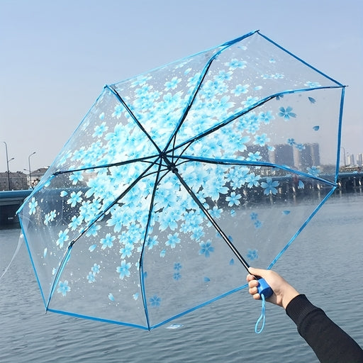 Transparent Flower Design Folding Women Fashion Umbrella