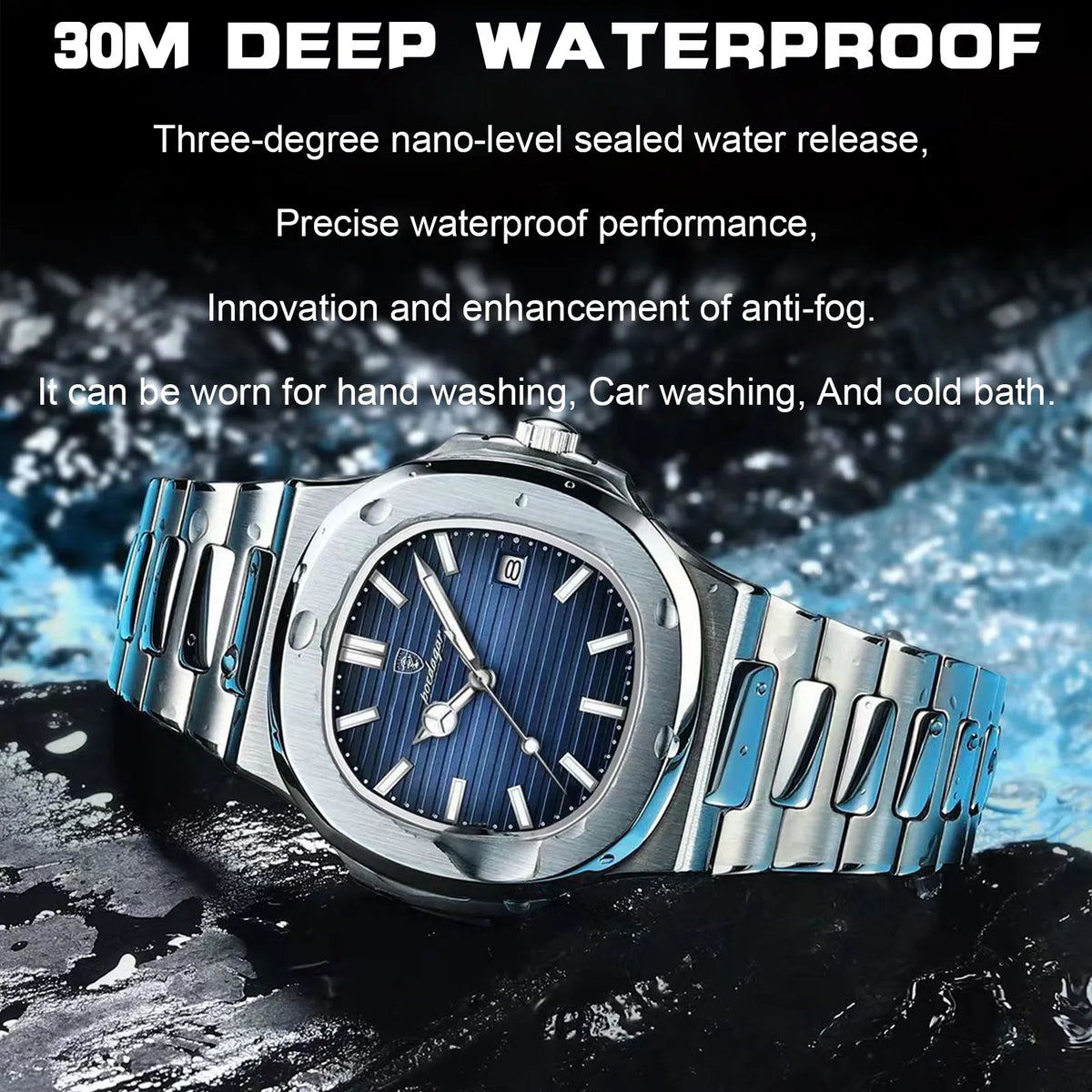 BAISHENG Luxury Watch for Men Waterproof Square Quartz Wrist Watch Luminous Stainless Steel