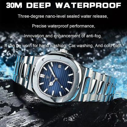 BAISHENG Luxury Watch for Men Waterproof Square Quartz Wrist Watch Luminous Stainless Steel