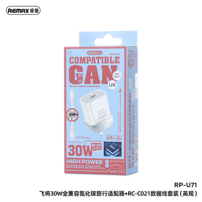 Remax RP-U71 30W Type C Plug GAN Charger With Type C to Type C Cable 1M