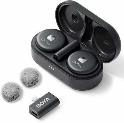 BOYA Omic-D Wireless Lavalier Microphone for iPhone MFi Certified, Noise Cancelling Lapel Mic Wireless with Magnetic Clip iPh