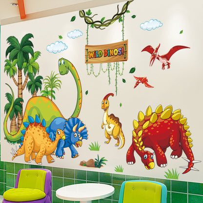 Wild Dino Kids Tree House Cartoon Animals Theme Wall Art Decal Sticker Decoration for Living Room Nursery Baby Girl Boy Kid Children's Room Bedroom Decoration