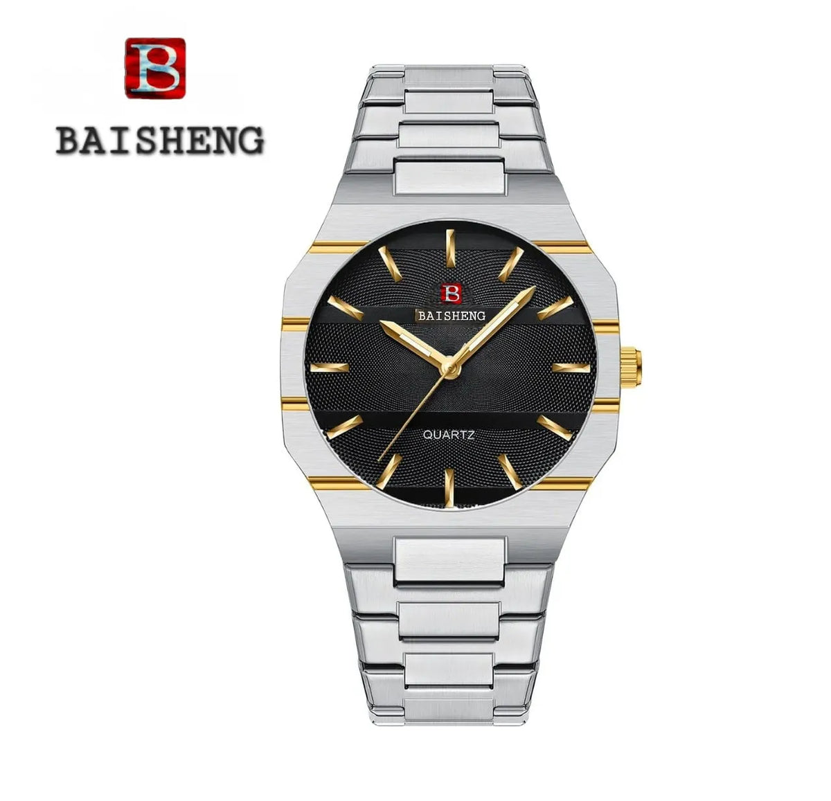 BAISHENG Luxury Brand Thin Men's Watch with Business Style, Stainless Steel Strap Quartz