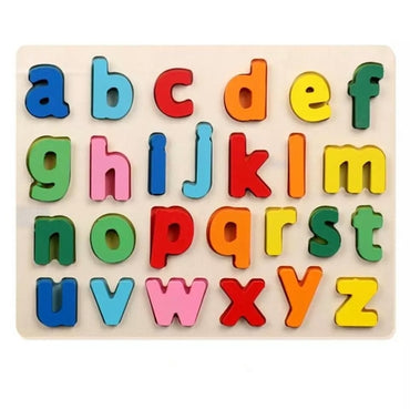 Wooden a, B, C, D Small Letters Lower-Case on Wooden Plate for Kids Multicolor