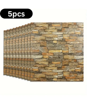 5Pcs 3D Wall Stickers Wallpaper Foam Soft Tiles, Bedroom Faux Brick Wallpaper Decoration, Waterproof