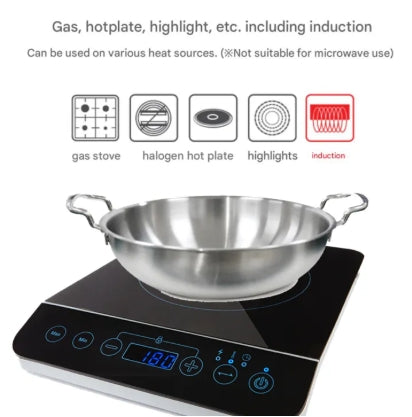 Stainless Steel Low Stew Pot with Glass Lid ,Induction Base/Gas Cooker Compatibl