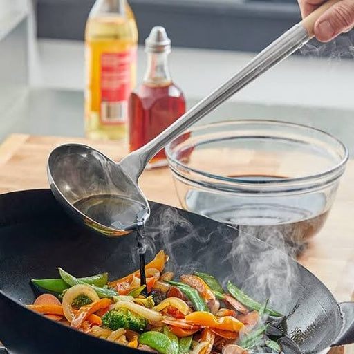 Stainless Steel Fried Rice Spoon with Wooden Handle Chinese Ladle, Wok Ladle