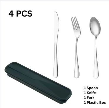 5Pcs Stainless Steel Spoon Fork Table Knife with Pouch