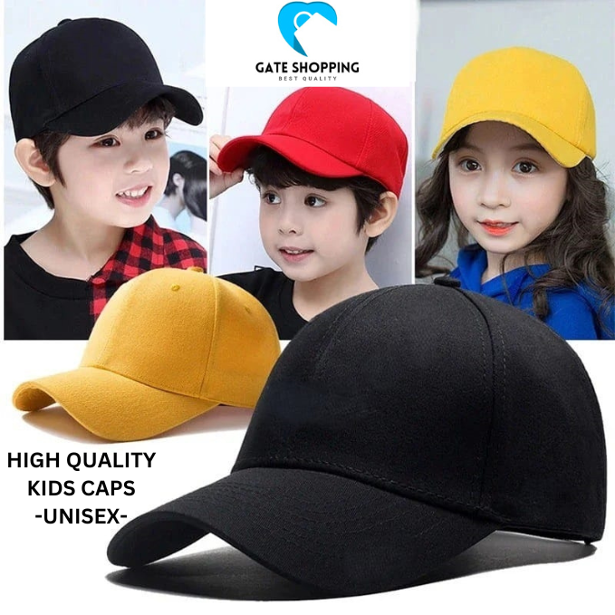 Premium Kids Black Baseball Cap (Ages 2-12) | Adjustable Sports Sun Hat by Gate Shopping