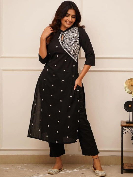 Women Ethnic Motifs Embroidered Regular Thread Work Kurta with Trousers