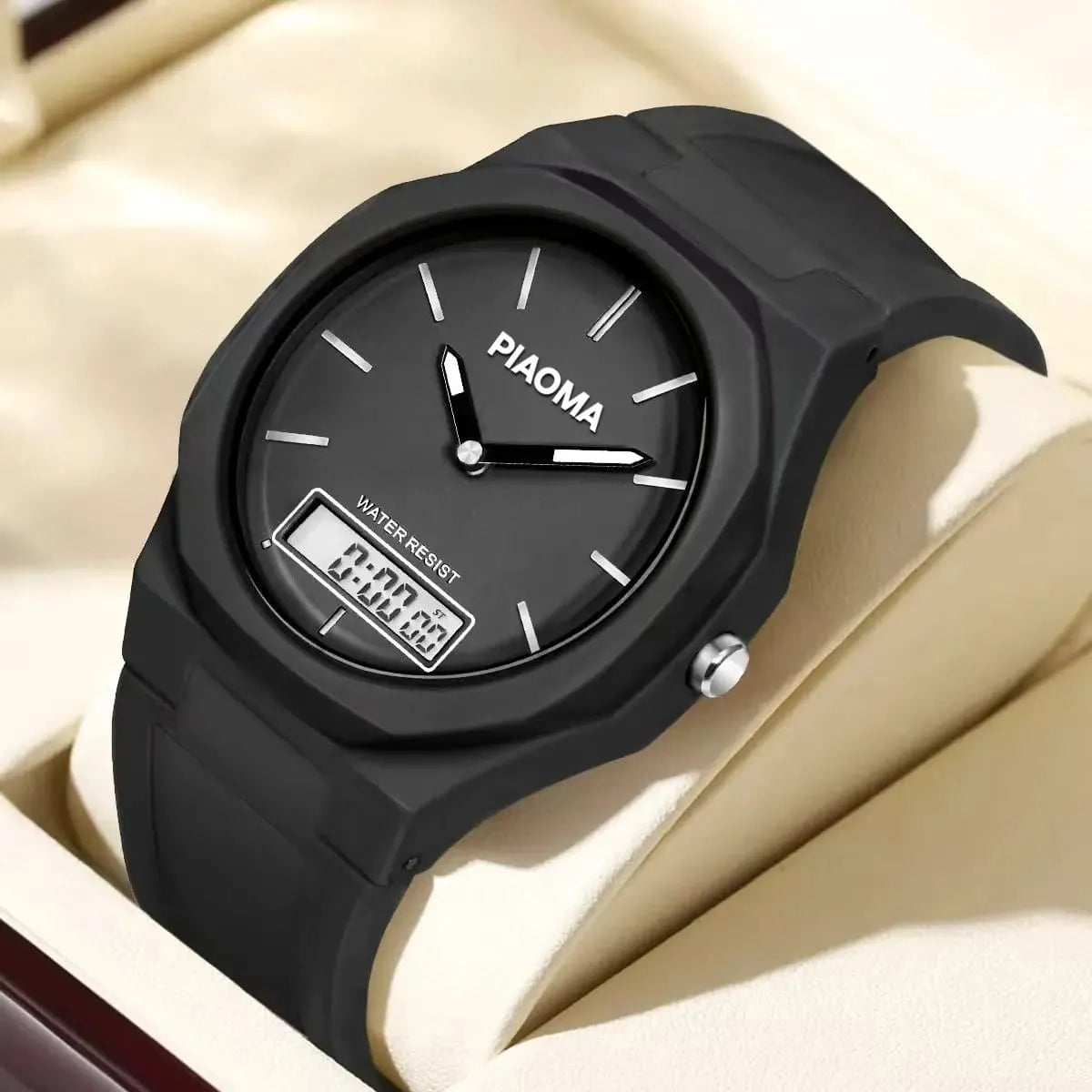 PIAOMA Dual Time Men's Electronic Watch; Trendy Simple Wrist Watch; Waterproof Sports Outdoor Watch