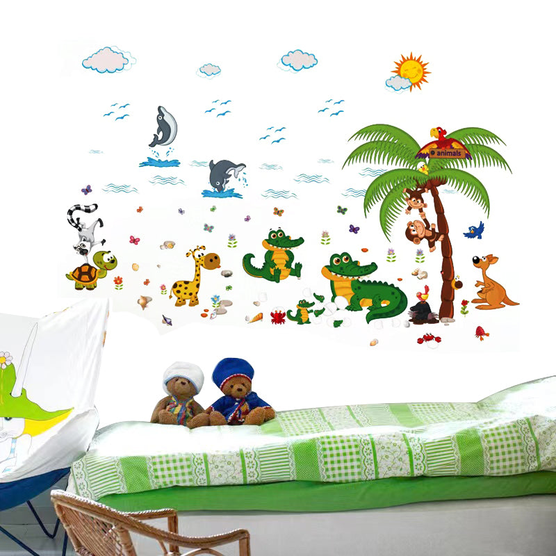 Crock Tree Cartoon Animals Theme Kids Wall Art Decal Sticker Decoration for Living Room Nursery Baby Girl Boy Kid Children's Room Bedroom Decoration