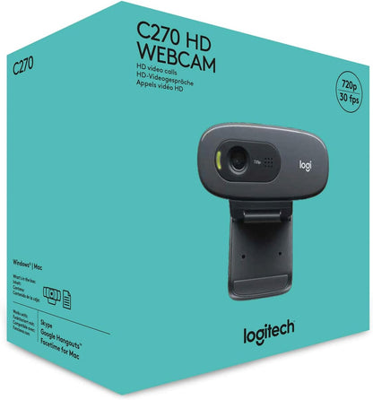 Logitech C270 HD Webcam, 720p, Widescreen HD Video Calling,Light Correction, Noise-Reducing Mic, For Skype, FaceTime, Hangouts, WebEx, PC/Mac/Laptop/Macbook