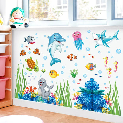 Aquarium ocean deep water sea For Kids Room Home Decoration Cartoon baby children cartoon bedroom room decor wall stickers removable kids nursery decal sticker Wall Decoration Stickers wall decor