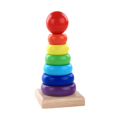 Wooden Rainbow Tower Ring Building Blocks Toy Gifts