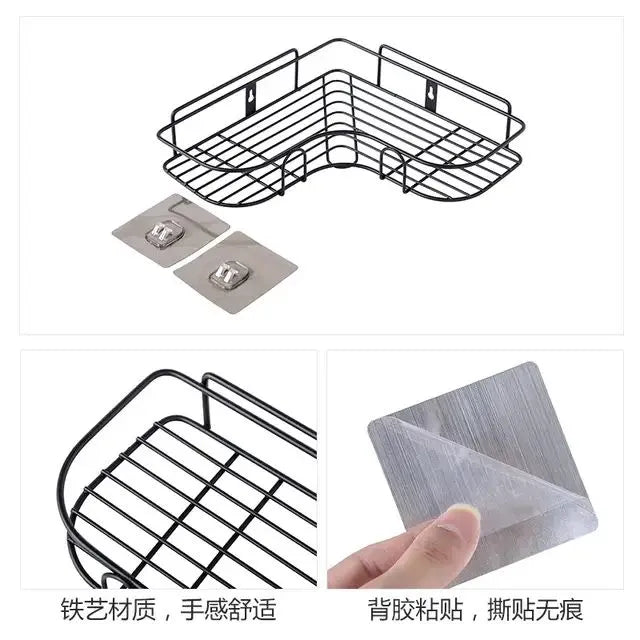 Adhesive Corner Shower Caddy Storage Rack | Wall-Mounted Kitchen & Bath Organizer