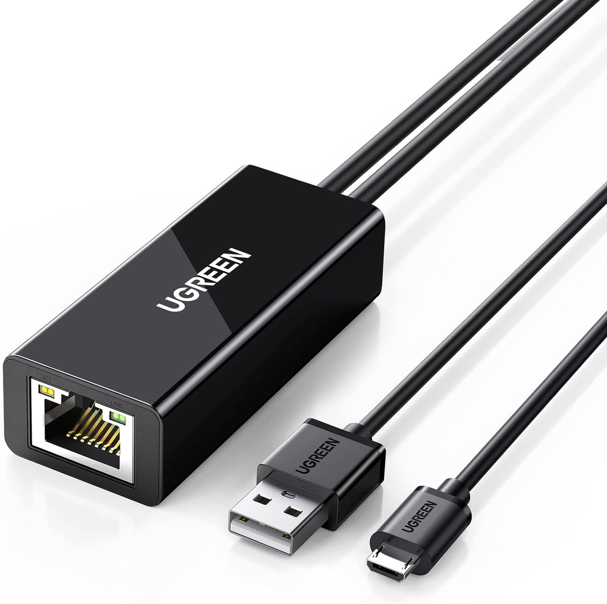 UG Micro USB Ethernet Adapter, Ethernet Adapter with 3.3 ft Cable & Power Cord, Compatible with Fire TV Stick Basic/4k/4k Max/Lite, Chromecast 1/2/3/Ultra/, Roku Express 4k, Plug & Play
