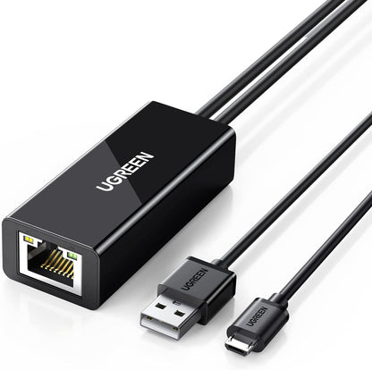 UG Micro USB Ethernet Adapter, Ethernet Adapter with 3.3 ft Cable & Power Cord, Compatible with Fire TV Stick Basic/4k/4k Max/Lite, Chromecast 1/2/3/Ultra/, Roku Express 4k, Plug & Play