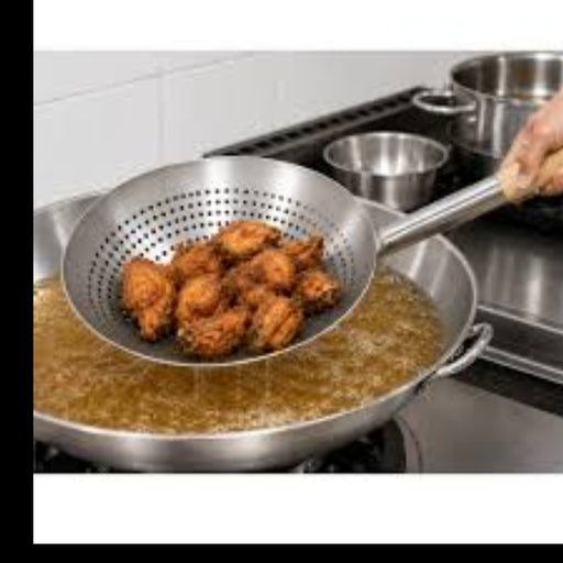 Large Deep Fry Skimmer Strainer Spoon, Heavy Duty Frying Scoop Wooden