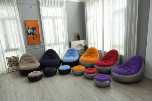 Inflatable Lounge Chair with Footrest – Portable Flocked Sofa, Lazy Single Sofa Bed for Indoor & Out