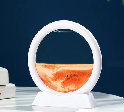 Moving Sand Art Picture Round Glass 3D Deep Sea Sandscape In Motion Display Flowing Sand Frame 3D Sand Painting Art Car Interior Dashboard Decoration Valentine Gift - ORANGE