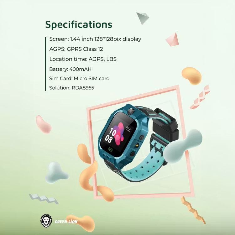 Green Lion 2G Kids Smart Watch Series 5 with SOS Alarms, Two-Way Calling, 5 Days Stand-By Time, 1.44" Screen Size, 128 × 128 Resolution, Location & Trace Monitor