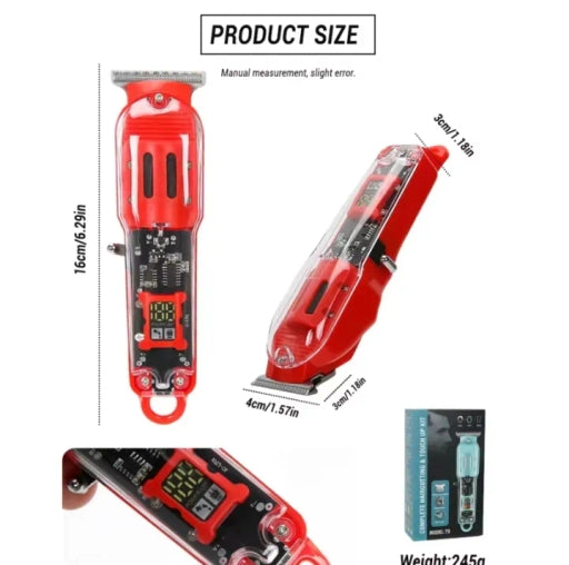 Professional Transparent Cordless Hair Cut Machine, Rechargeable USB Electric Trimmer Clippers