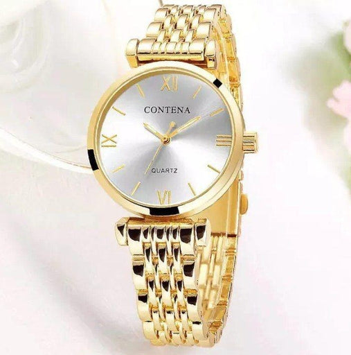 Contena Gold Stainless Steel Luxury Ladies Watch Quartz Analog Business Chain Casual Wrist Dial