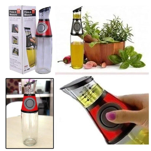 500Ml Glass Oil Dispenser Bottle with Press & Measure No-Drip Spout for Cooking & Kitchen Use