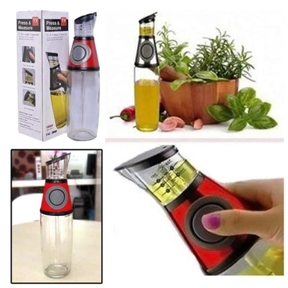 500Ml Glass Oil Dispenser Bottle with Press & Measure No-Drip Spout for Cooking & Kitchen Use